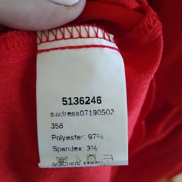 Women's Red Embroidered Dress with bell Sleeves, Red, Small - Picture 6 of 10